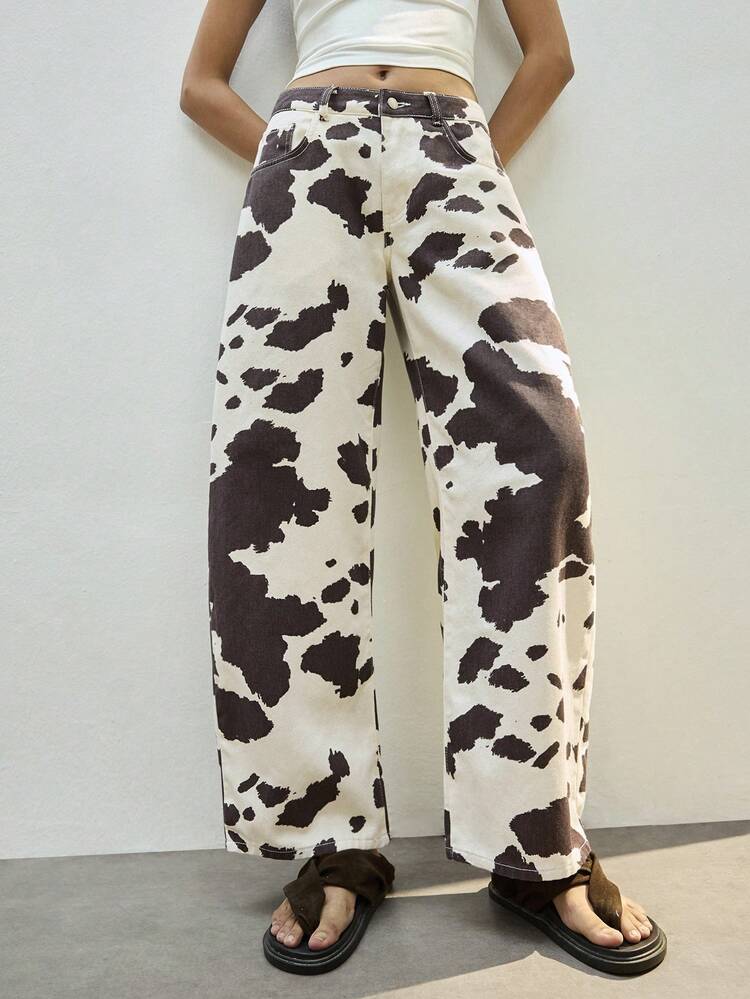 SHEIN Maija Women's Cow Print Jeans Casual Y2K Casual Women's Autumn And Winter Cowboy