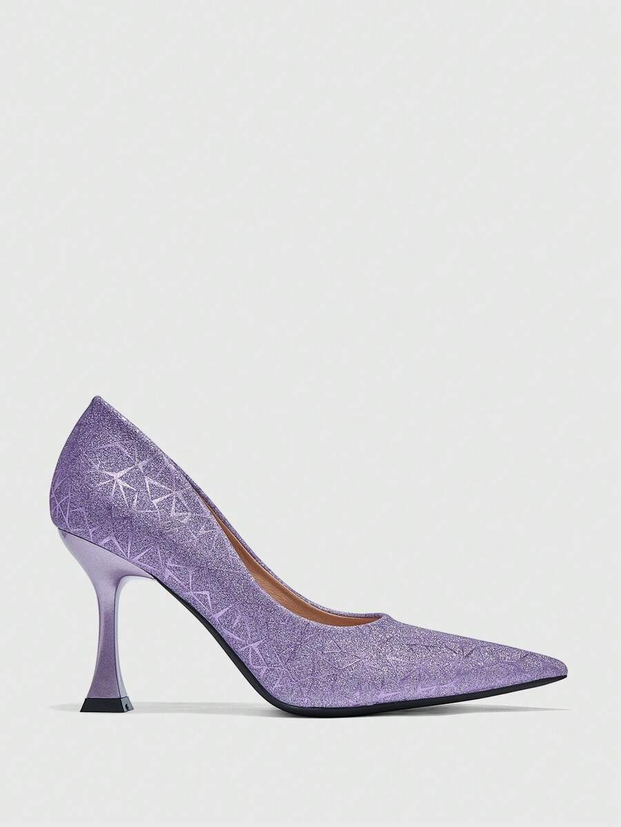 CUCCOO SZL Women's Pointed Toe Shiny Glamorous High Heel Pumps For Christmas - Purple - View 1