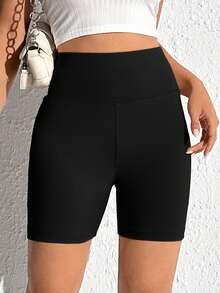 SHEIN EZwear 夏季純色收腹運動騎行短褲