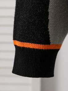 SHEIN 少女百搭绿色开衫，饰有可爱卡通提花图案 - 新款柔软舒适的圆领长袖针织毛衣，适合日常穿着及秋冬季节。 - 黑色 - 查看 5