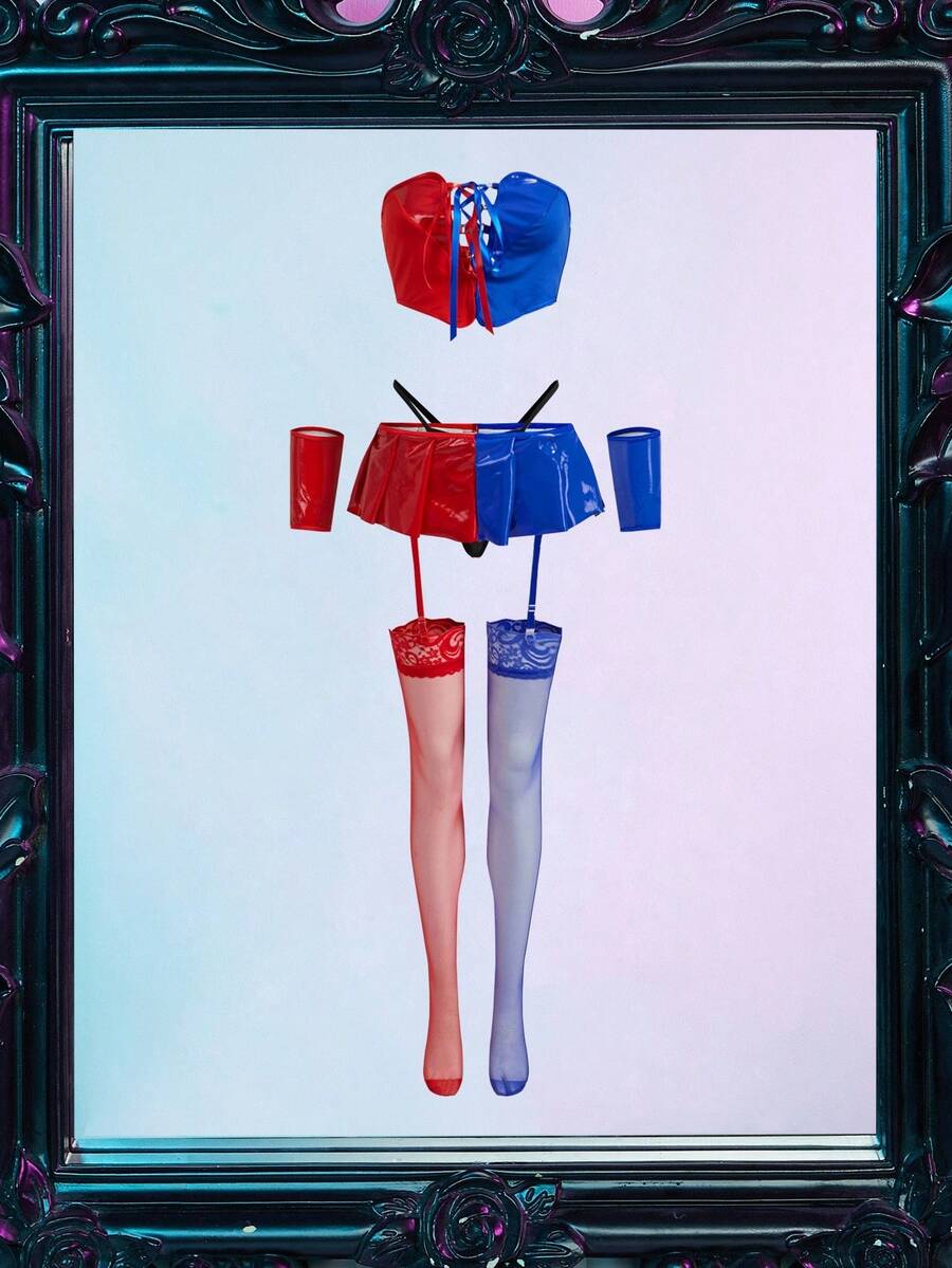 Fantasy Costume 6pcs Sexy Shiny Splice Knot Lingerie Set Colorful Lingerie 4th Of July Lingerie Fantasy Lingerie Costume Lingerie Costume Women Cosplay Costumes Anime Cosplay Lingerie - Multicolor - View 1