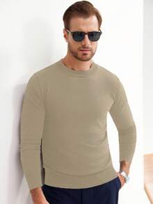 Manfinity Mode Maglione da uomo a girocollo tinta unita, a maniche lunghe, adatto per l'autunno e l'inverno