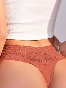 3pcs/Set Sexy Lace Patchwork Thong Panties For Women - Multicolor - View 7
