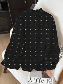 GlowEve CURVE Áo cánh tay đèn lồng họa tiết trái tim phong cách Pháp cổ điển thanh lịch dành cho nữ cỡ lớn, phù hợp để đi làm, mùa xuân/thu - màu đen - Xem 2