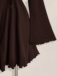 SHEIN ICON Große Größen Damen Sexy Retro Y2K Stil Gerafftes Vorderteil Weite Ärmel Schwarzes Kleid - Braun - Übersicht 7