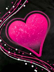 EMERY ROSE Standard Fit Round Neck Heart Print Black Long Sleeve T-Shirt - Multicolor - View 4