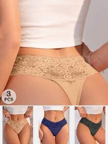 Bộ 3 quần lót ren tương phản gợi cảm nhiều màu dành cho nữ - Nhiều màu - Xem 2
