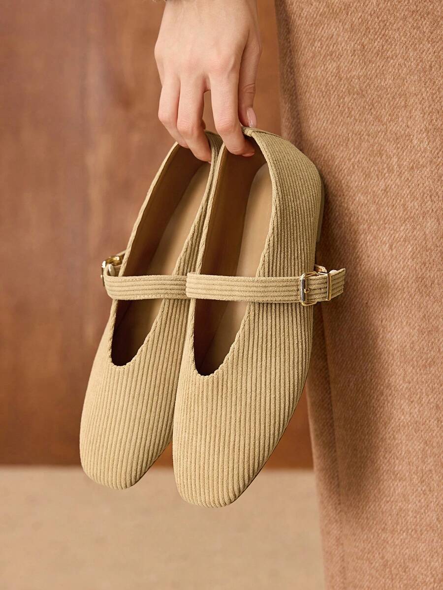MOTF PREMIUM WOMEN'S COMMUTING CASUAL COMFORTABLE VERSATILE MARY JANE SQUARE TOE FLAT SHOES - Camel - View 2