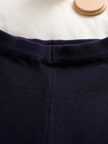 SHEIN Vintaside Kids 女童及幼儿休闲、时尚、可爱卡通花朵毛衣套装，包含毛衣和毛裤，适合旅行和外出穿着。 - 藏蓝色 - 查看 6