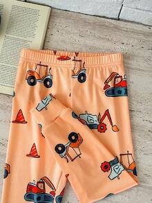 4 buc/set pijamale pentru băieți, model de mașină cu desene animate, tricotate, casual, cu guler rotund, tricou și colanți