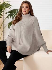 EMERY ROSE Áo len nữ cỡ lớn cổ cao, tay bồng, màu kaki trơn, kiểu dáng thường ngày, thích hợp mặc mùa thu, phong cách vintage, đi chơi, mới, mùa xuân. - Màu Khaki - Xem 2