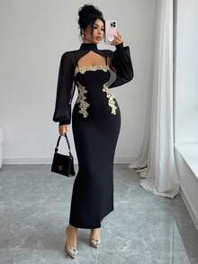 Elenzga A Long, Elegant And Romantic Autumn Dress For Women - Black - View 3