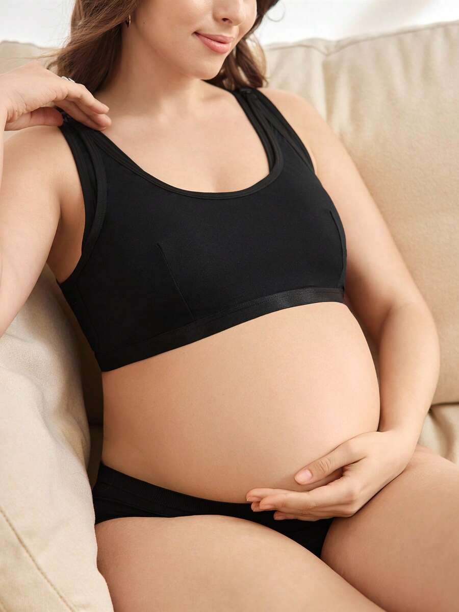 Moonlight&Mama Áo ngực cho bà bầu và cho con bú cỡ lớn thoải mái, tối giản, giản dị - màu đen - Xem 1