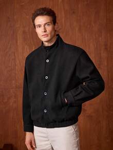 Officeau 男士高品质羊毛混纺立领夹克，时尚休闲外套，秋冬款 - 黑色 - 查看 1