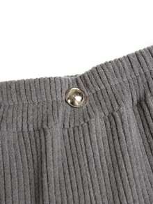 SHEIN Franclia Pantalones anchos de punto acanalado de unicolor, versátiles y sencillos para uso casual, oficina y transporte diario de las mujeres - Gris Oscuro - Ver 3