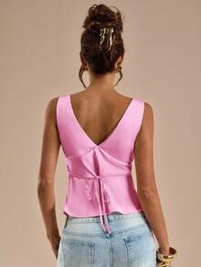 SHEIN BAE Satin Tie Back Tank Top, Suitable For Vacation, Beach , Music Festival , Brunch, Wedding Guest , Bridesmaid , Spring/Summer - Baby Pink - View 2