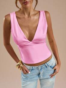SHEIN BAE Satin Tie Back Tank Top, Suitable For Vacation, Beach , Music Festival , Brunch, Wedding Guest , Bridesmaid , Spring/Summer - Baby Pink - View 7