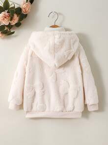 Young Girl Solid Color Hooded Zip-Up Fleece Jacket, Autumn/Winter - Apricot - View 2