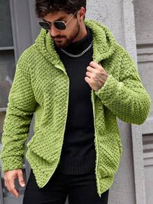 Manfinity CasualCool 男士纯色连帽拉链口袋长袖外套 - 綠色 - 查看 3