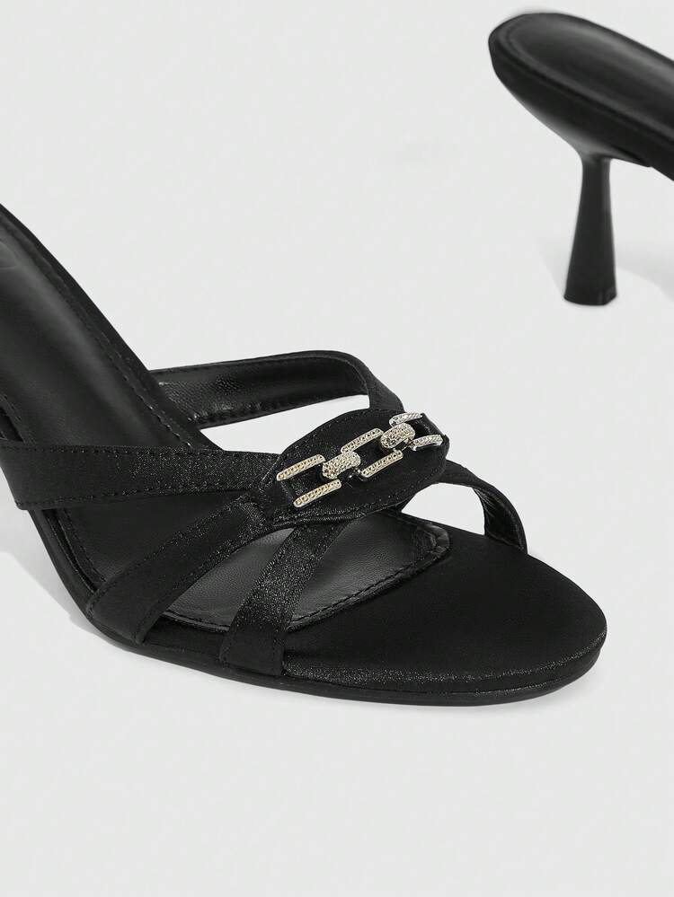 CUCCOO SZL Women's Fashionable Elegant Commuter Minimalist Metal Decor Heeled Sandals Spring Shoes