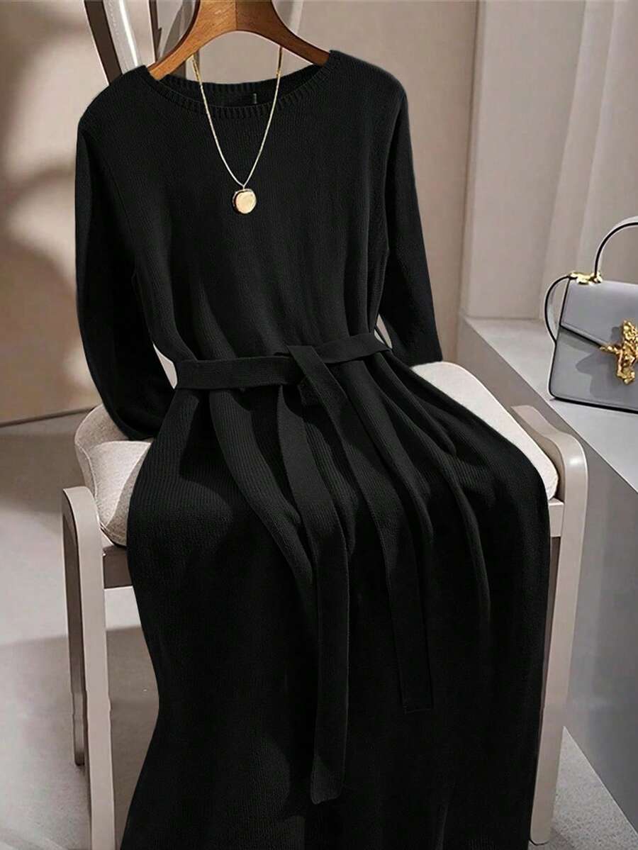 GlowEve CURVE Váy len dáng suông màu trơn đơn giản, thoải mái đi làm hàng ngày cho phụ nữ ngoại cỡ - màu đen - Xem 1