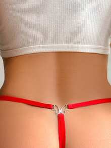 Elegant Sexy Butterfly Rhinestone Decor Comfortable G-String Panty Bridallingerie - Red - View 3