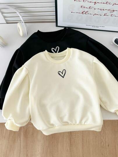 Genkimix Kids 2件装 Genkimix 女童爱心印花泡泡袖装饰休闲时尚圆领卫衣