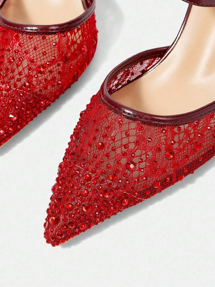 CUCCOO HITCHD Women's Pointed Toe High Heel Lace Rhinestone Elegant Party Evening Wedding Pumps Spring Shoes Spring Break Easter Prom Heels For Christmas