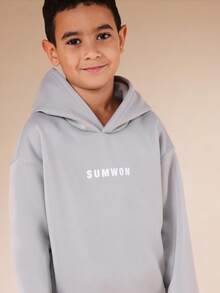 SUMWON Boys Hooded Sweatshirt And Joggers Set With Front Print Own Your Story Pullover Casual Wear Coordinated Outfit Vacation - Grey - View 5