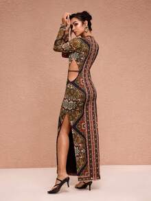 JIAN LASALA Đầm maxi dài tay kiểu Boho in họa tiết toàn thân, cổ chữ V sâu, xẻ tà hai bên, thích hợp cho kỳ nghỉ, du lịch, nghỉ lễ, thanh lịch. Đầm dài tay kiểu Boho, đầm maxi dài tay cho nữ, đầm dài kiểu Boho, đầm dài in họa tiết, đầm maxi họa tiết, đầm Boho cho nữ, đầm dài kiểu Boho dự tiệc cưới, khách mời. - Nhiều màu - Xem 2