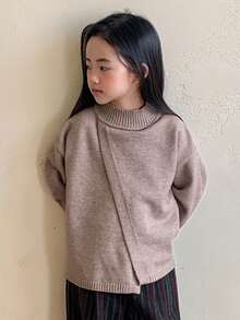 DAZY Young Girl Solid Color Dropped Shoulder Long Sleeve Casual Loose Turtleneck Sweater