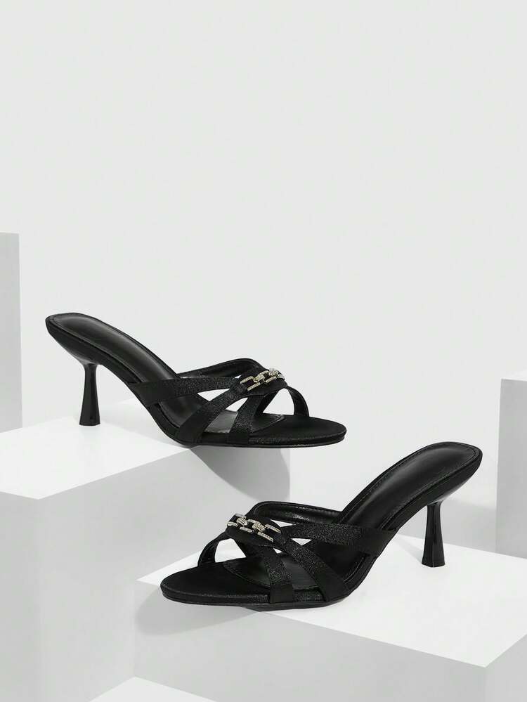 CUCCOO SZL Women's Fashionable Elegant Commuter Minimalist Metal Decor Heeled Sandals Spring Shoes