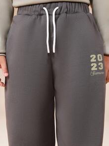 SUMWON Ensemble sweat-shirt à capuche et jogging pour préadolescents avec imprimé de numéros au centre de la poche avant, capuche, taille élastique, poignets côtelés