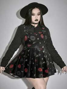 ROMWE Váy yếm in họa tiết Goth tối màu cỡ lớn - màu đen - Xem 1