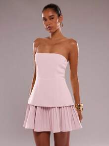 SHEIN BAE 女士纯色层叠荷叶边无袖连衣裙 - 淺粉色 - 查看 5