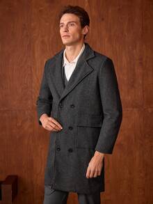Officeau Men's Turn-Down Collar Mid-Length Jacket, Double-Breasted Trench Coat, For Fall Spring To Summer - Dark Grey - View 8