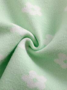 SHEIN Bộ áo len dài tay cổ tròn họa tiết hoa và quần dài màu trơn cho bé gái sơ sinh/trẻ mới biết đi - Màu xanh Bạc hà - Xem 6