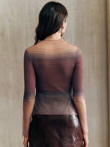 Anewsta Women's Contrast Color Turtleneck Long Sleeve T-Shirt And Shorts Set