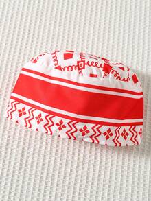 SHEIN Festival 2pcs/Set Young Boy Graphic Print T-Shirt And Geometric Pattern Pants With Hat, White Round Neck Boy Portrait Print Pants