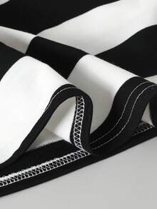 Ontre Tween Girl Black & White Striped Patchwork Collar Sweatshirt & Pants Casual Outfit - Black and White - View 7