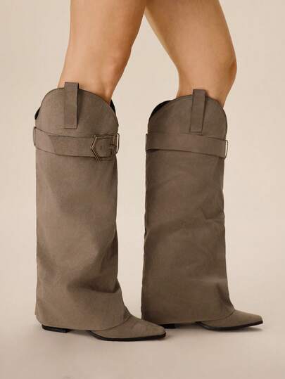 Styleloop Dam vintage spetsiga högklackade ankelstövlar med grov klack