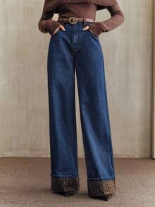 Anewsta New Fashionable Leopard Print Women's Blue Jeans - Blue - View 5