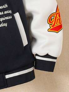 SHEIN Explorewe Tween Boy 羊毛面料连帽字母印花夹克，秋冬