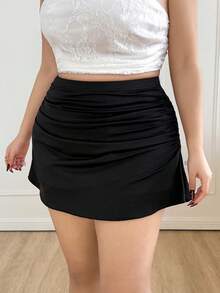 CovetEZ Plus Size White Smocked A-Hem High Elastic Knitted Skirt - Black - View 3
