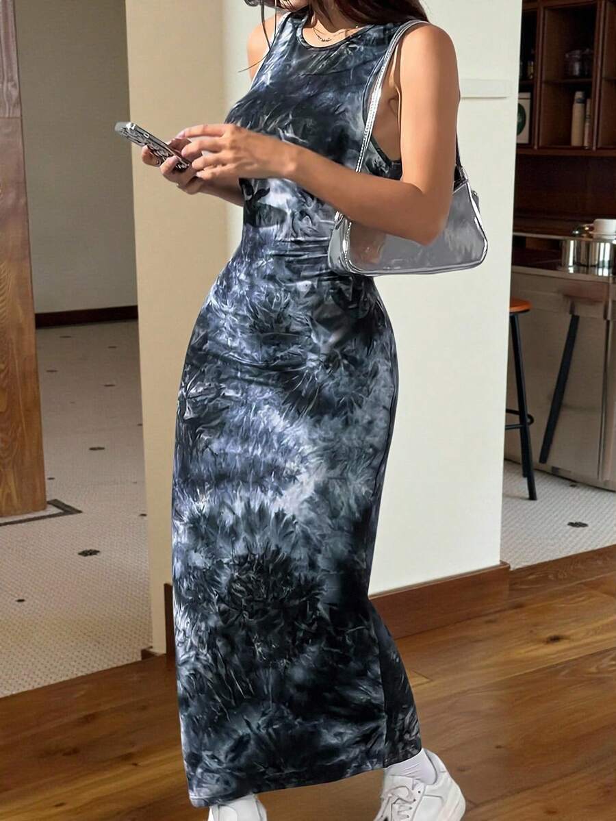 SHEIN EZwear Women's Slim Summer Floral Print Strap Bodycon Long Dress - Multicolor - View 1