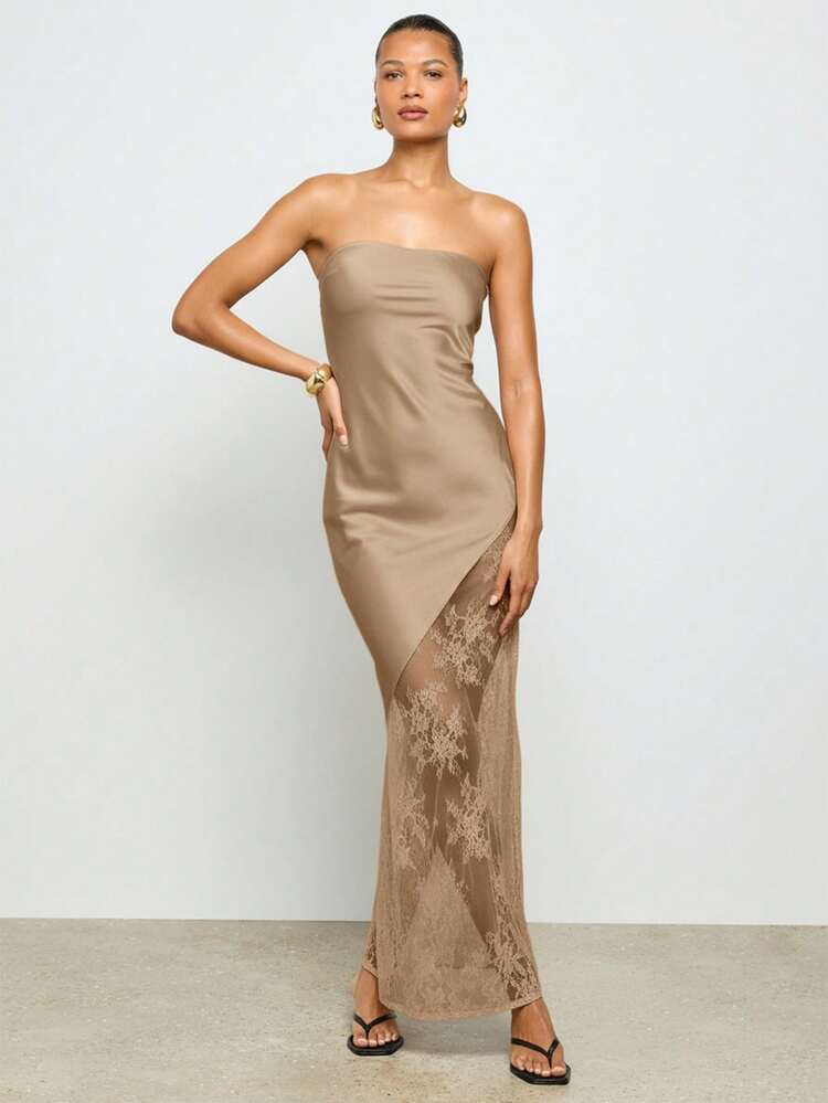 AiiRZ Strapless Maxi Dress With Lace Insert