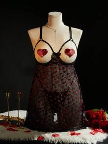 SpicyHot 4pcs Plus Size Sexy Lingerie Set With Underwire, Valentine's Day - Multicolor - View 1