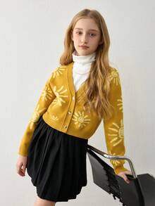 女童太阳印花长袖开衫