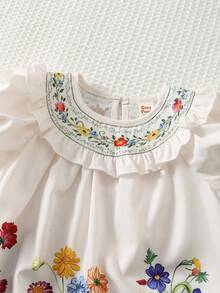 Cozy Pixies 女婴碎花圆领荷叶边泡泡袖连体衣