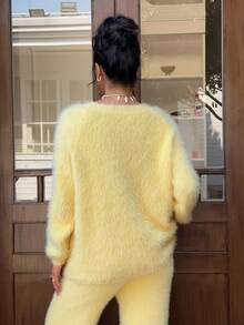 SHEIN EZwear 女士休闲蓬松黄色宽松套头衫 - Butter Yellow - 查看 2